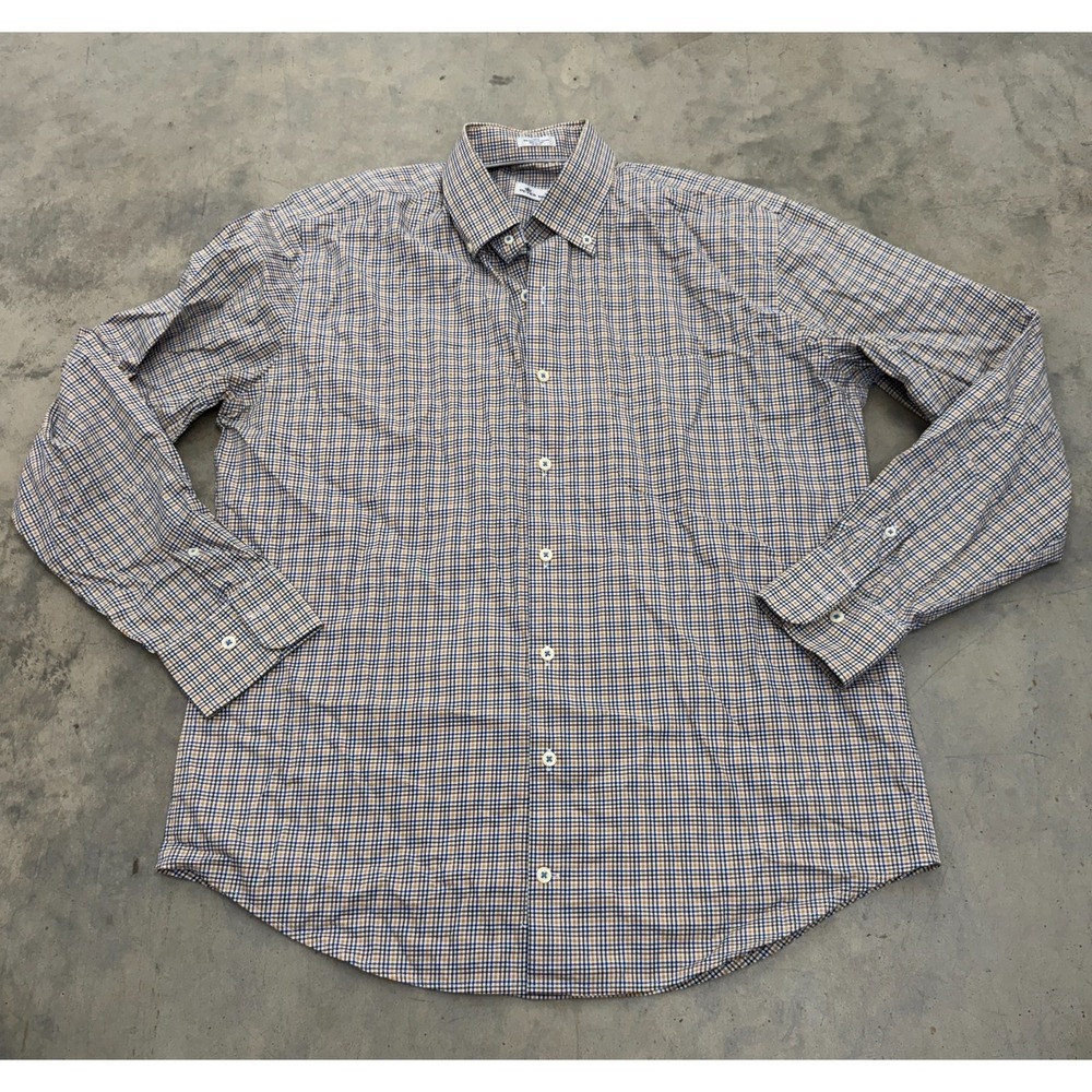 Peter Millar Shirt Men Large Multicolor Plaid Stretch Casual Button Down Classic
